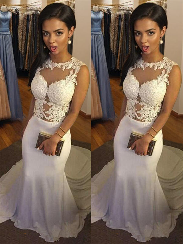 Mermaid Scoop Applique Court Train Jersey Wedding Dress