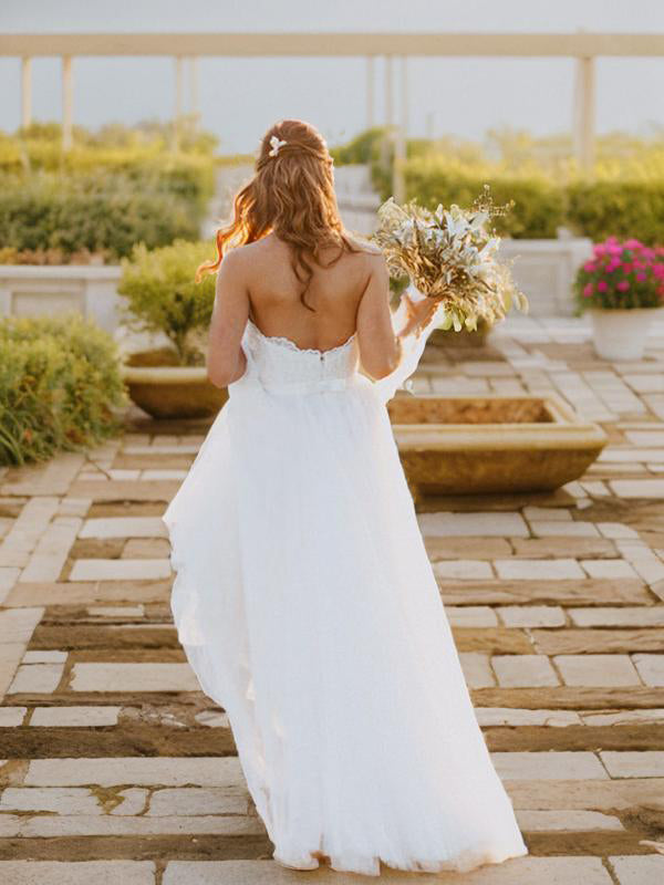 A-line Sweetheart Sash/Ribbon/Belt Floor-Length Tulle Wedding Dress