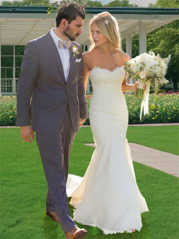 Mermaid Sweetheart Appliques Lace Court Train Lace Wedding Dress