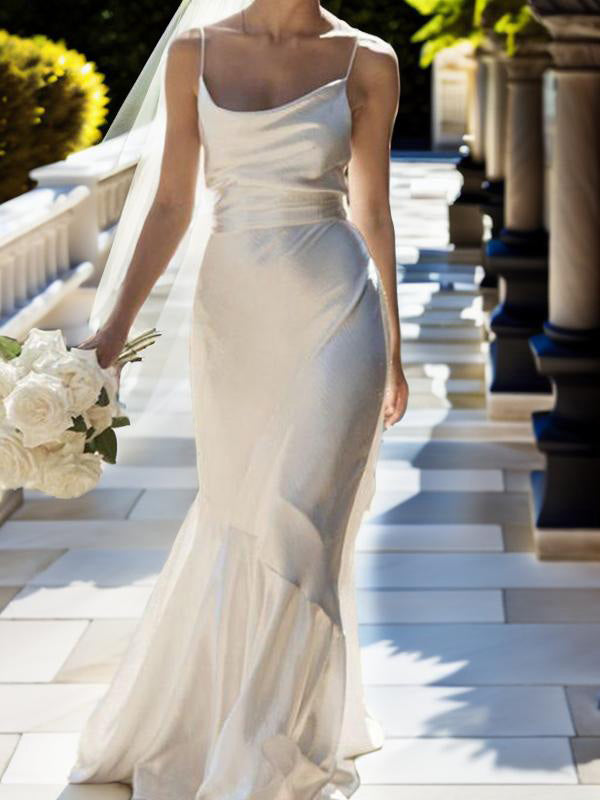 Sheath Spaghetti Straps Floor-Length Jersey Wedding Dress