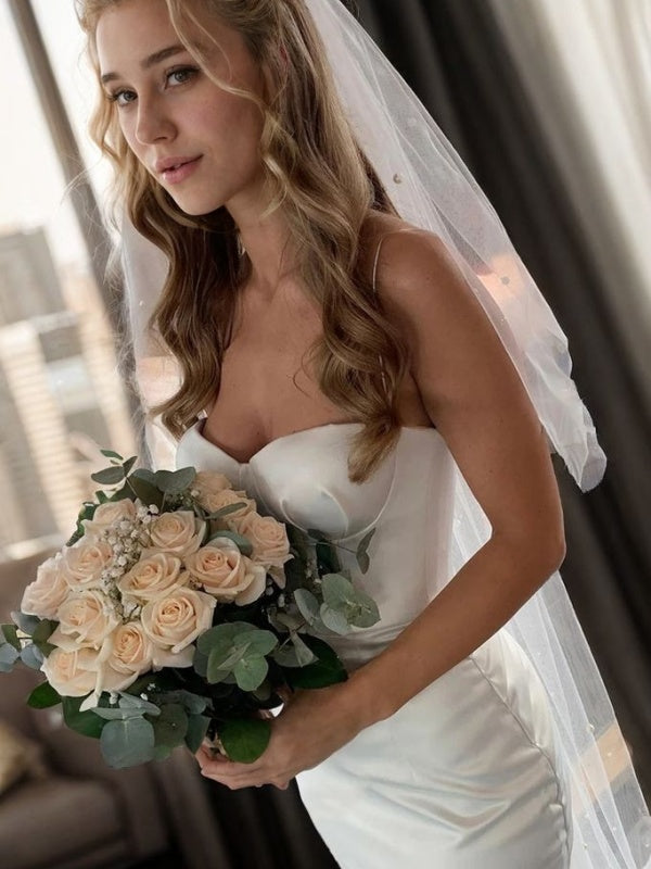 Sheath Spaghetti Straps Court Train Satin Wedding Dress
