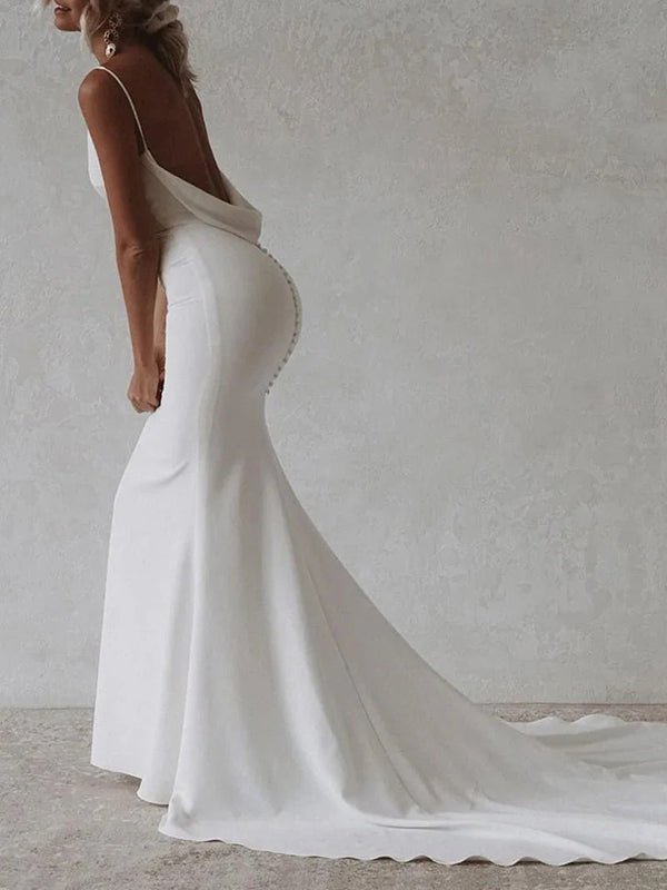 Sheath V-neck Chapel Train Stretch Crepe Wedding Dress