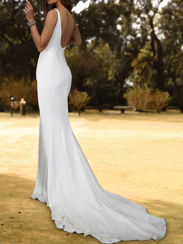 Sheath Sweetheart Pleated Court Train Silk like Satin Corset Wedding Dress