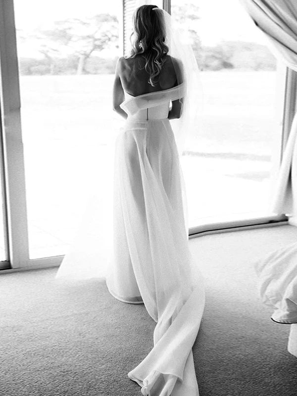 A-line One-Shoulder Floor-Length Tulle Corset Wedding Dress