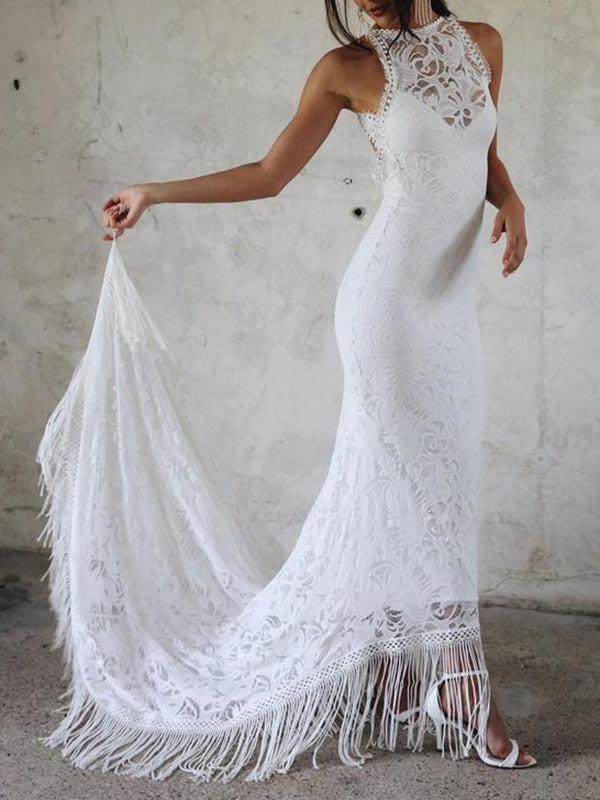 Sheath Jewel Chapel Train Lace Wedding Dress