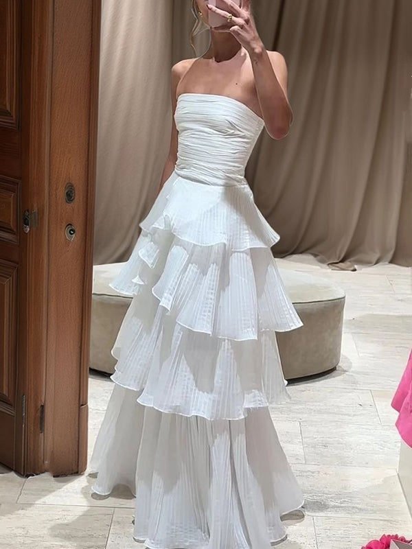 A-line Straight Cascading Ruffles Floor-Length Taffeta Corset Wedding Dress