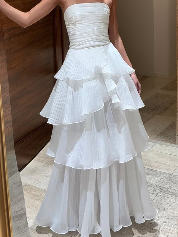 A-line Straight Cascading Ruffles Floor-Length Taffeta Corset Wedding Dress