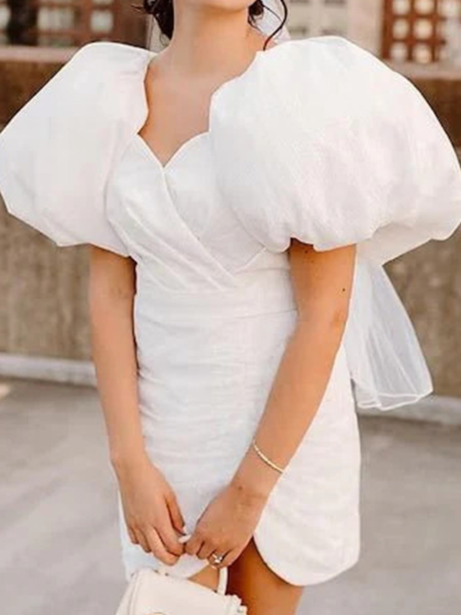 Sheath Sweetheart Short Sleeves Pleated Short/Mini Corset Wedding Dress