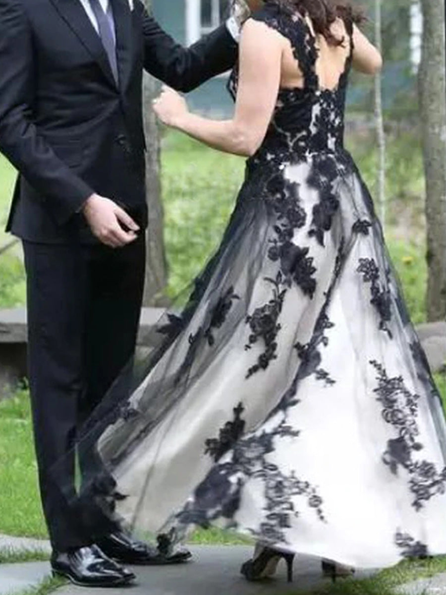 A-line Sweetheart Appliques Lace Asymmetrical Tulle Corset Wedding Dress