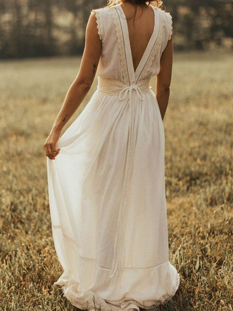 A-line Jewel Lace Sweep Train Chiffon Wedding Dress
