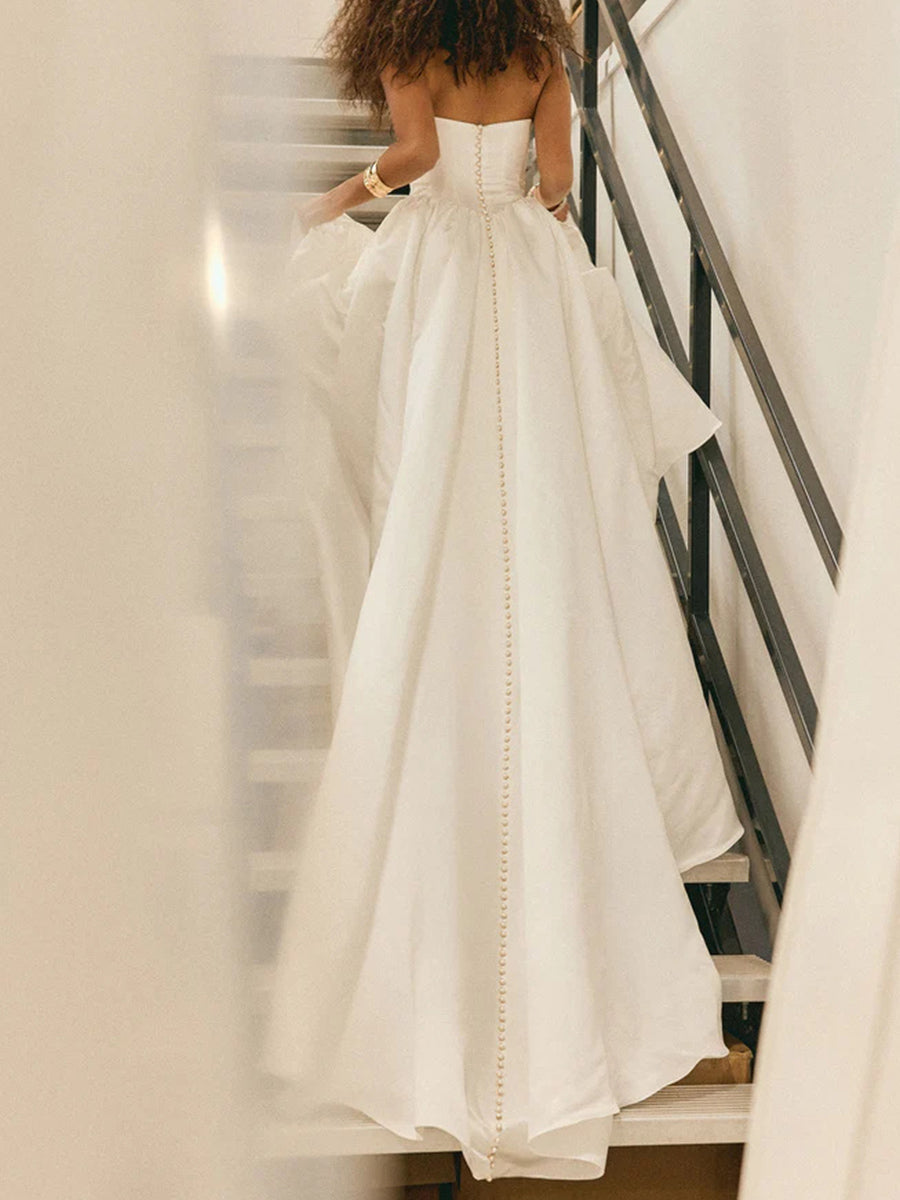 A-line/Princess Straight Pleated Chapel Train Satin Corset Wedding Dress