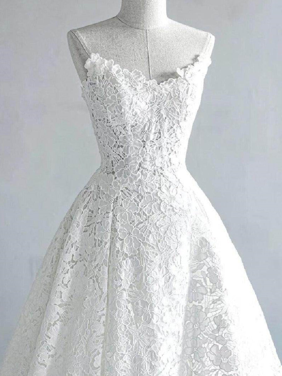 A-line/Princess Bateau Pleated Sweep Train Lace Corset Wedding Dress