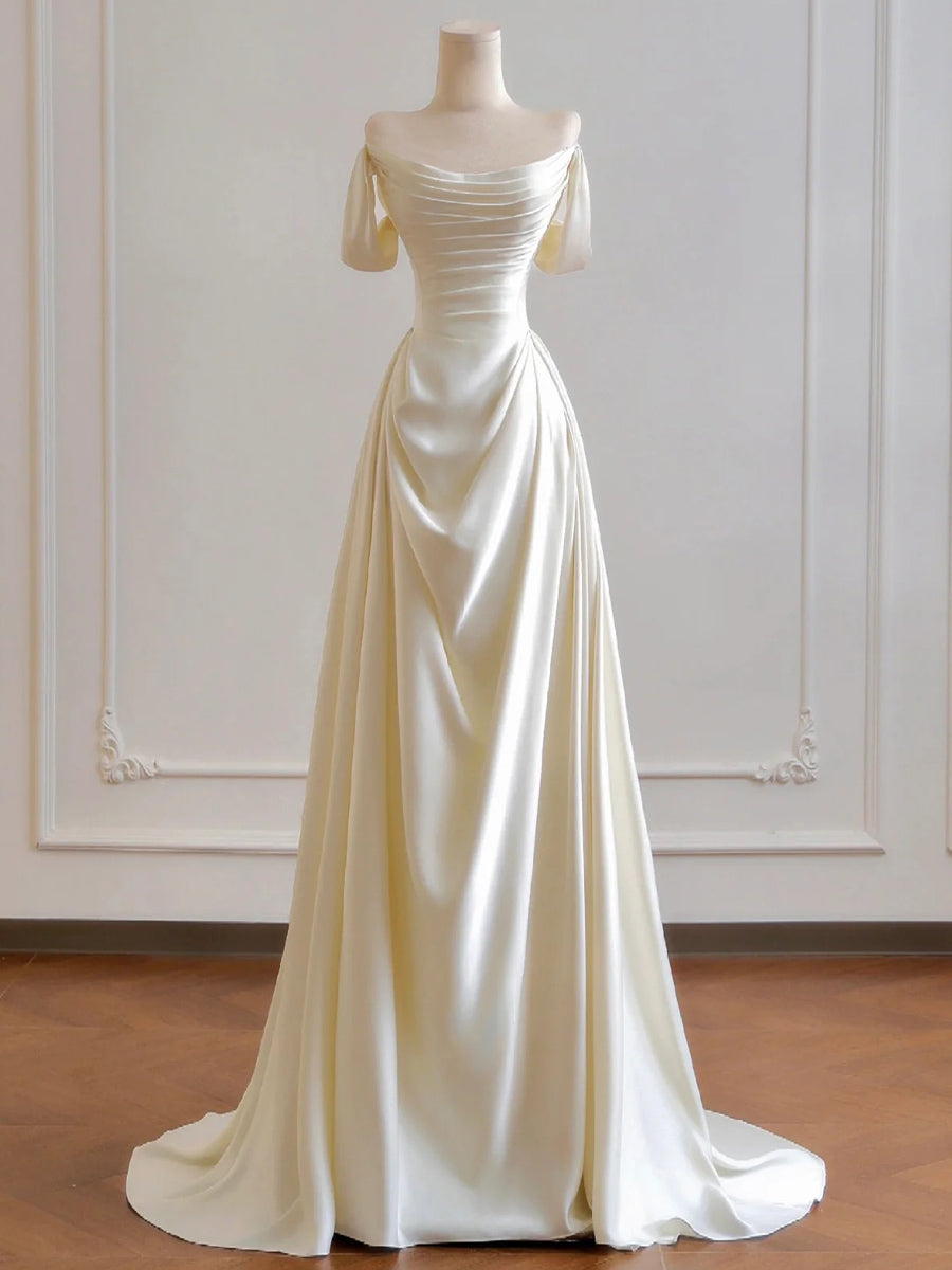A-line/Princess Straight Pleated Sweep Train Corset Wedding Dress