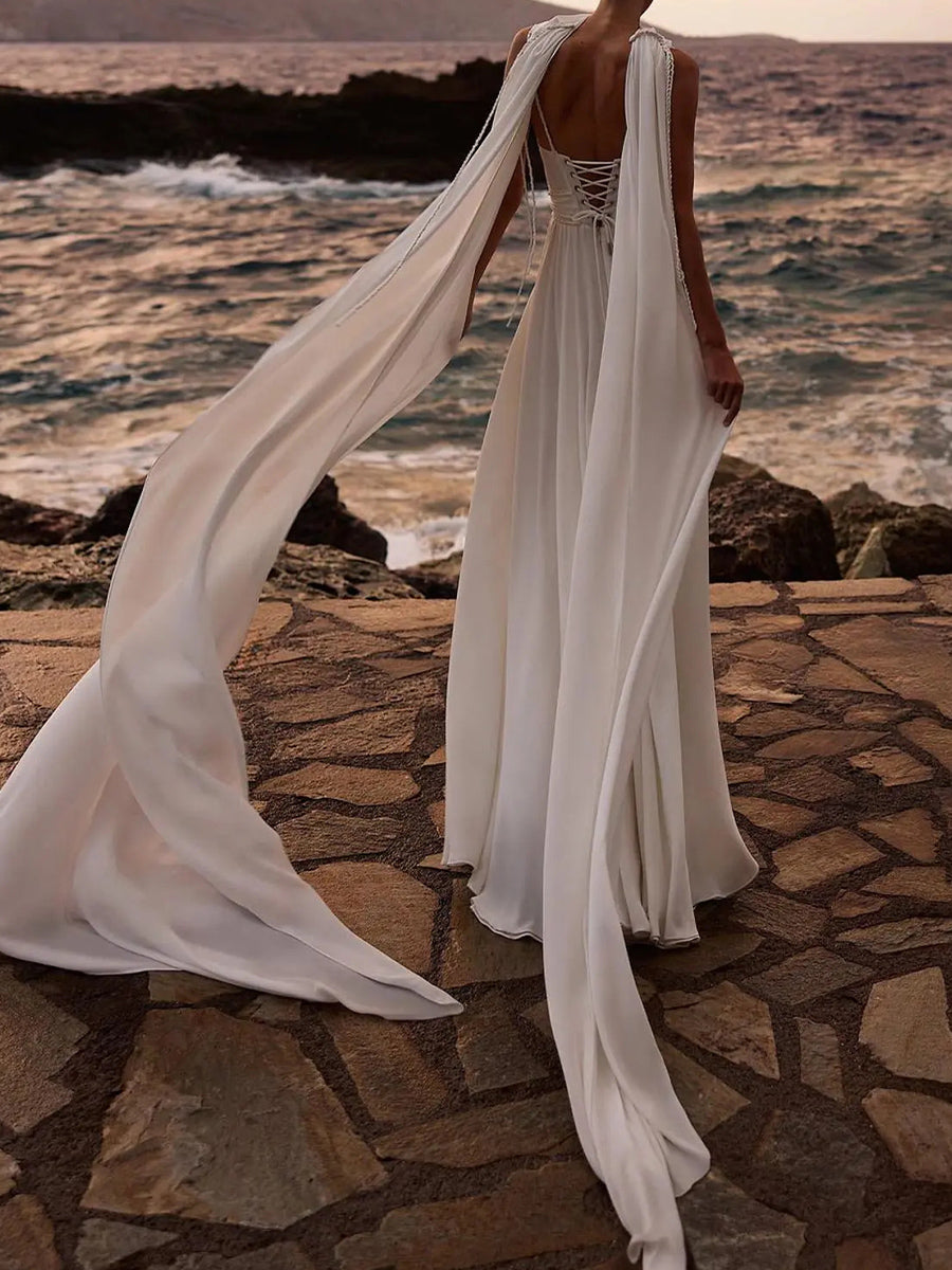 A-line/Princess Halter Pleated Sweep Train Charmeuse Corset Wedding Dress