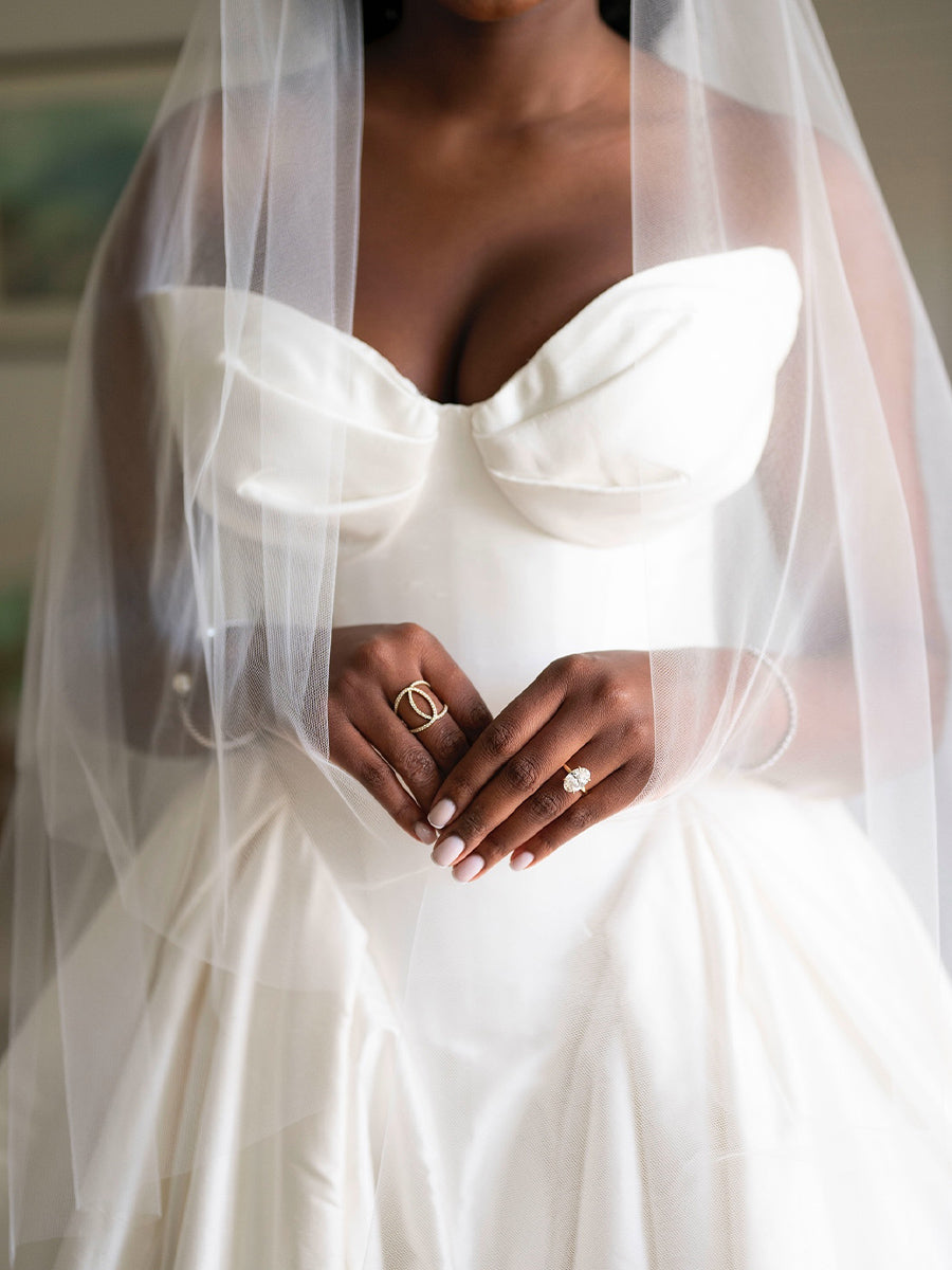 A-line/Princess Sweetheart Pleated Chapel Train Satin Corset Wedding Dress