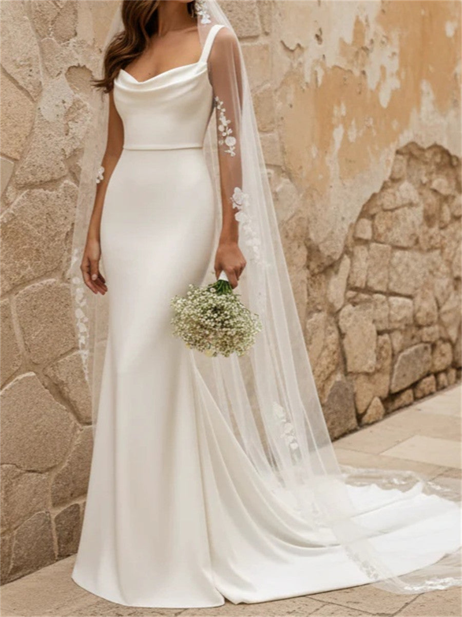 Sheath/Column Straps Court Train Charmeuse Corset Wedding Dress