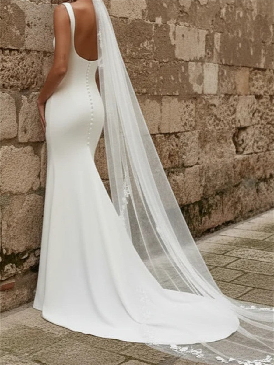 Sheath/Column Straps Court Train Charmeuse Corset Wedding Dress