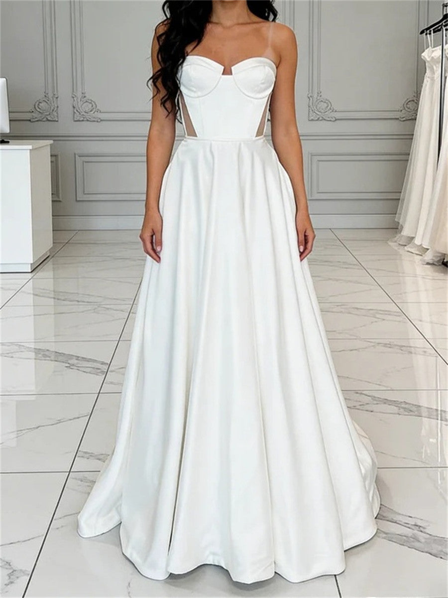 A-line/Princess Sweetheart Sweep Train Satin Wedding Dress