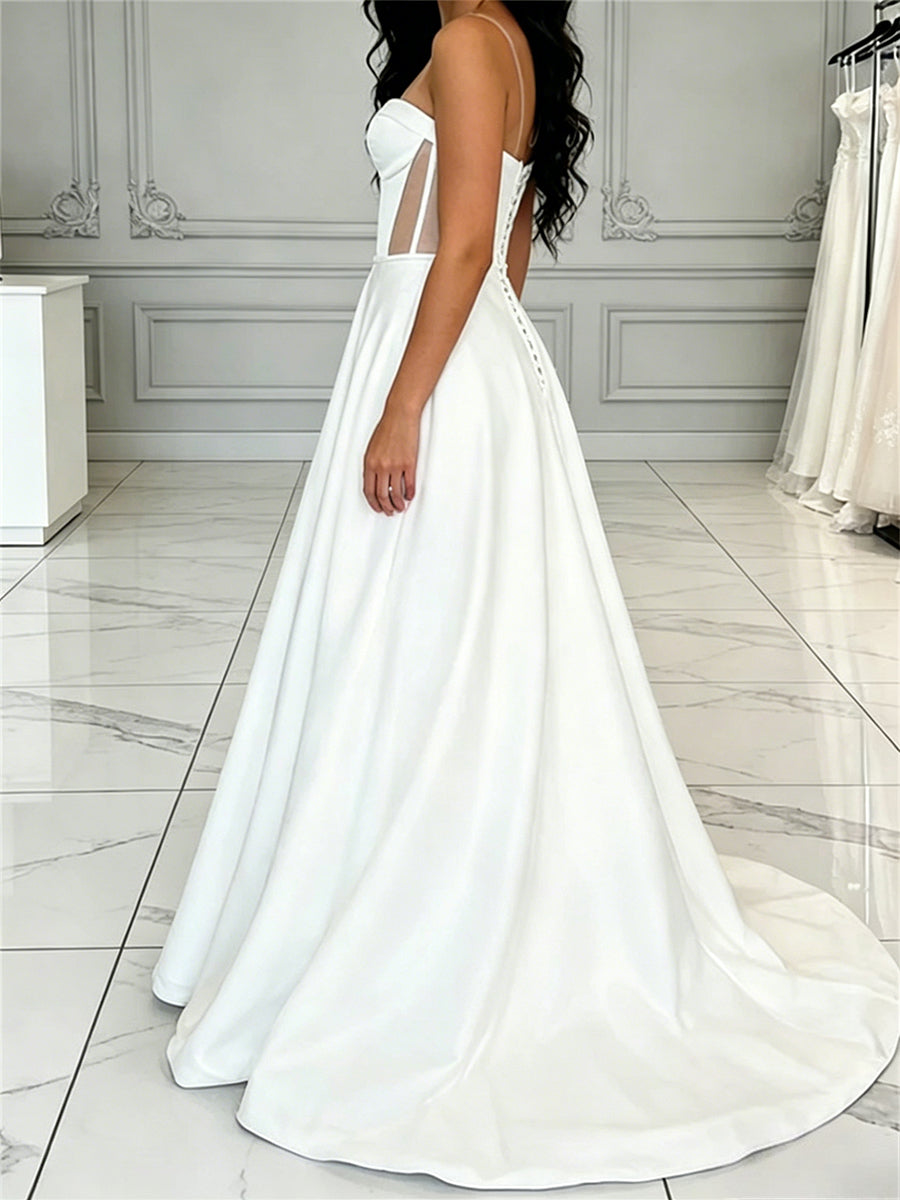 A-line/Princess Sweetheart Sweep Train Satin Wedding Dress
