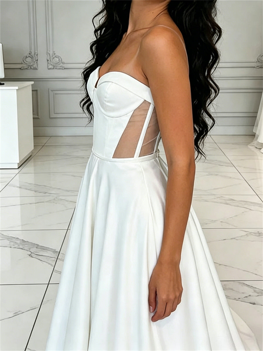 A-line/Princess Sweetheart Sweep Train Satin Wedding Dress