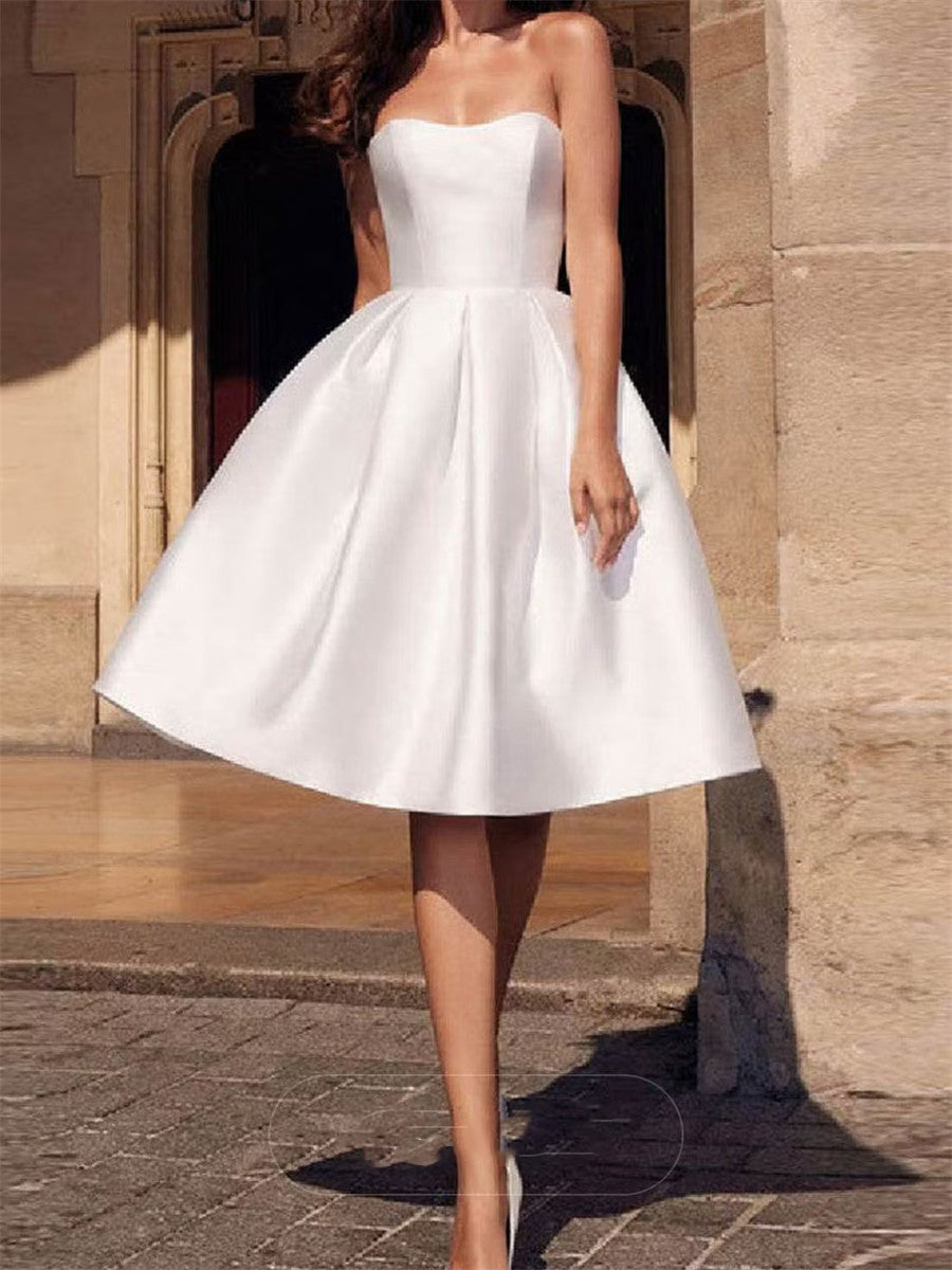 A-line/Princess Straight Knee-Length Satin Corset Wedding Dress