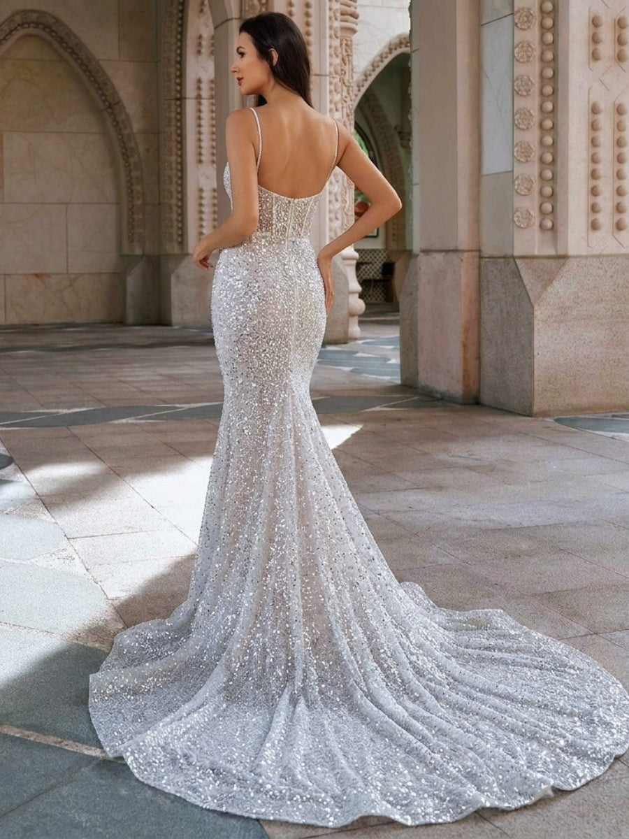 Sheath/Column Sweetheart Ruffles Chapel Train Corset Wedding Dress