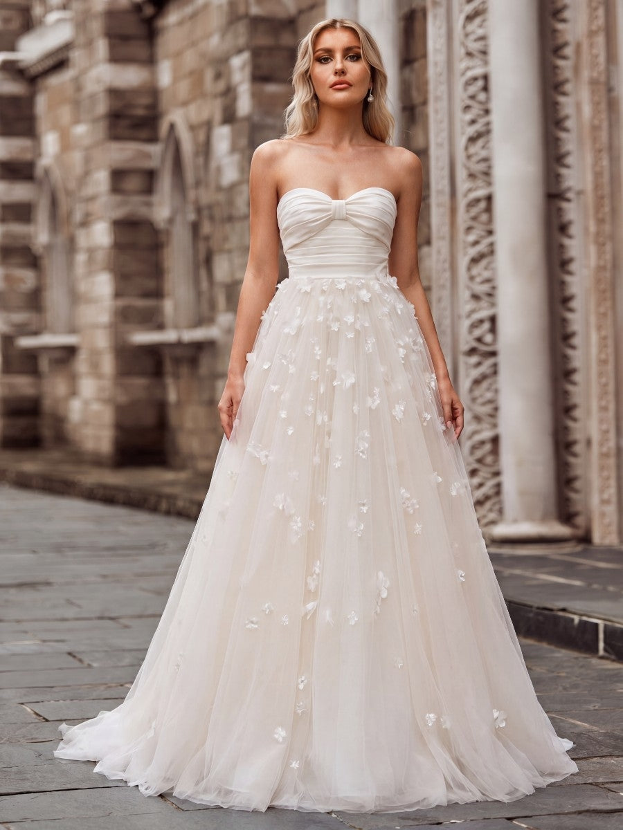A-line/Princess Sweetheart Ruffles Court Train Tulle Corset Wedding Dress