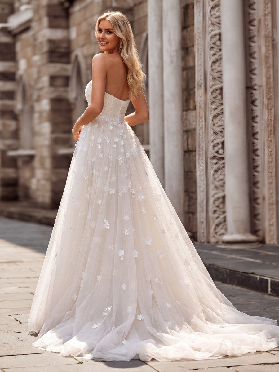 A-line/Princess Sweetheart Ruffles Court Train Tulle Corset Wedding Dress