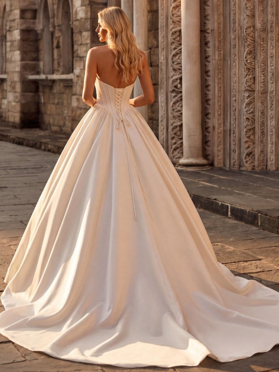 A-line/Princess Straight Ruffles Court Train Corset Wedding Dress