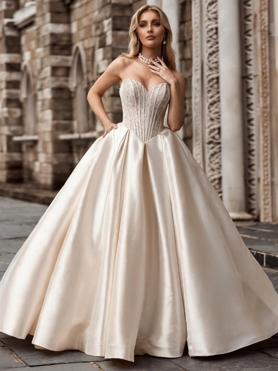 A-line/Princess Sweetheart Ruffles Court Train Corset Wedding Dress