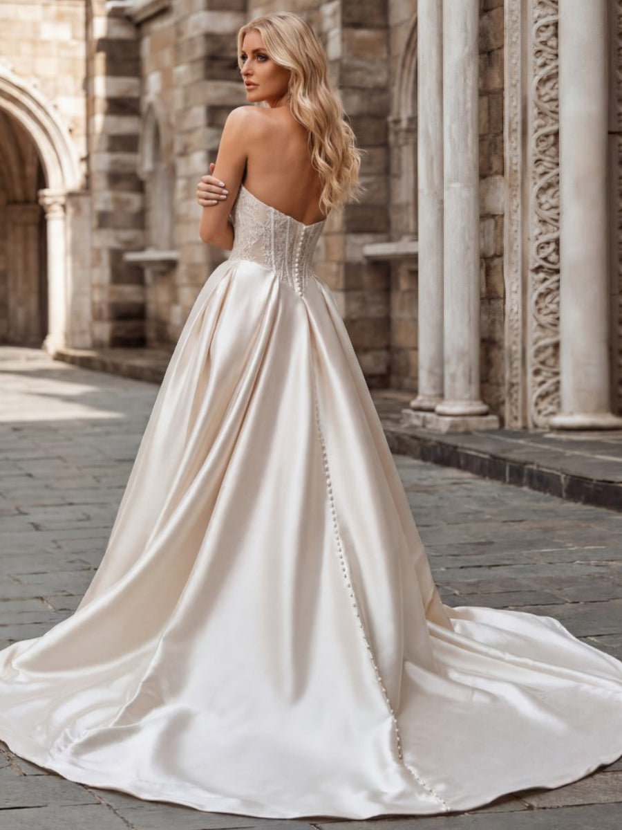 A-line/Princess Sweetheart Ruffles Court Train Corset Wedding Dress